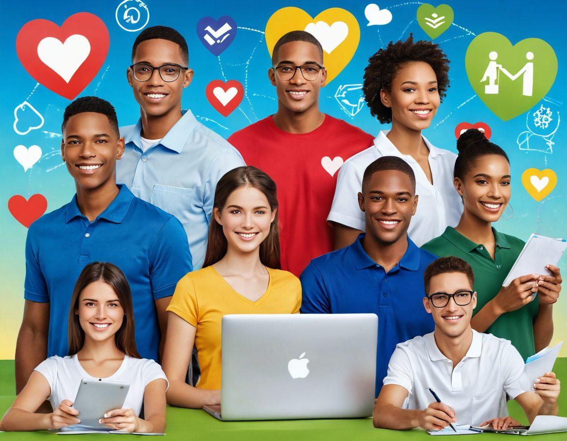 A vibrant collage showcasing a diverse group of young adults reviewing various affordable insurance plans, surrounded by symbols of health and security like hearts, shields, and money-saving icons. The background features a bright blue sky and green landscapes symbolizing hope and opportunities. Include modern digital devices displaying graphs and terms of insurance, emphasizing a tech-savvy approach. super-realistic. bright colors. digital art.